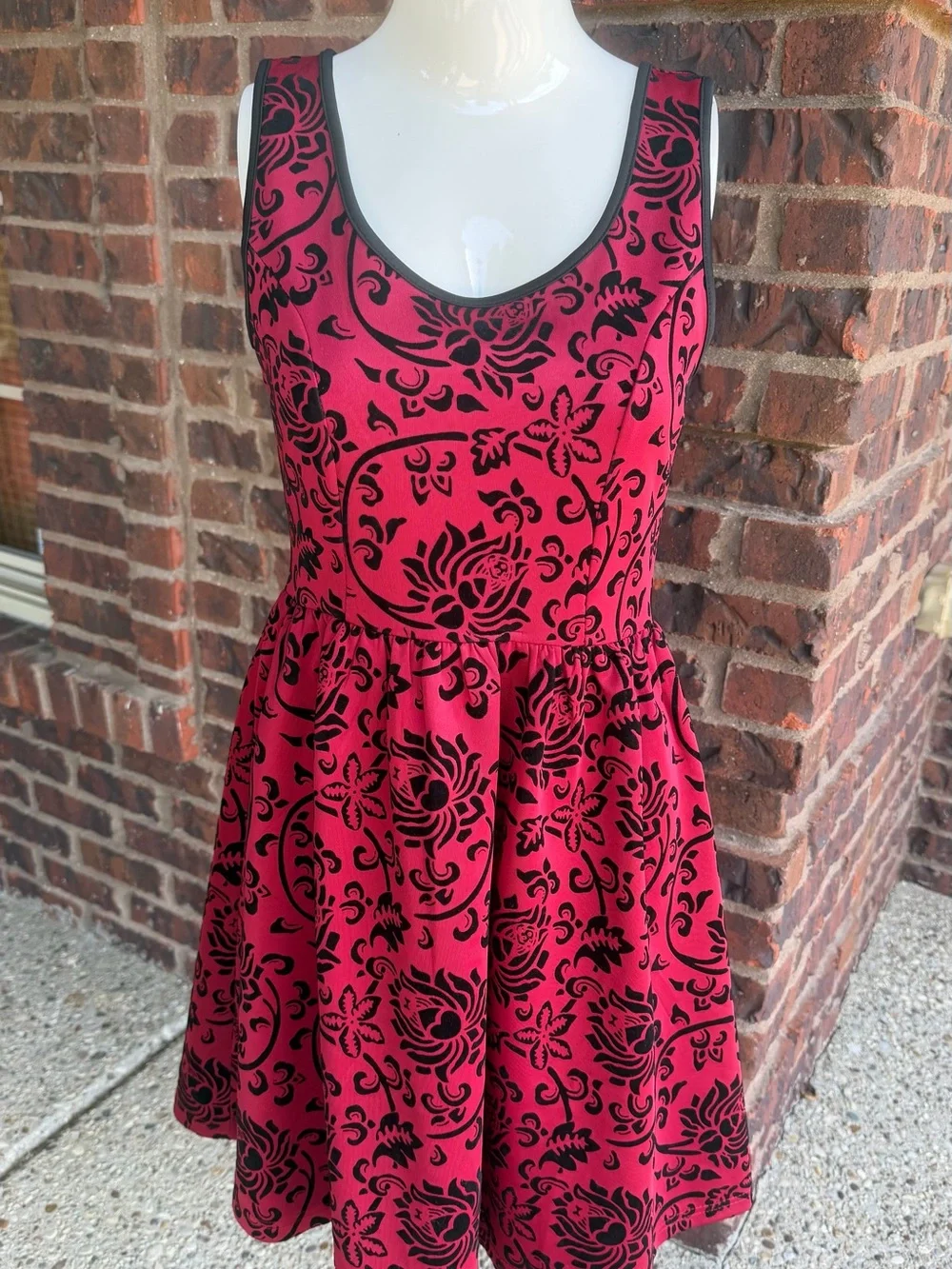 Coco Love Red Floral Flocked Fit & Flare Dress Sleeveless Size S